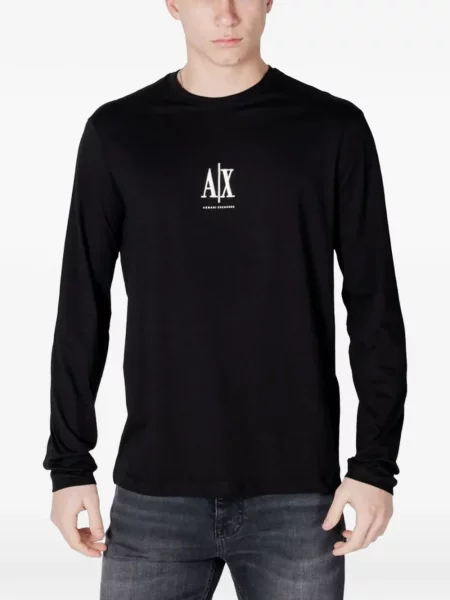 Lung tricou Armani Exchange cu broderie negru