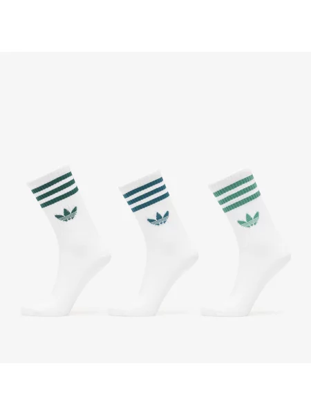 Ponožky adidas 3 Stripes Crew Socks 3 Pairs White/ Rich Green/ Collegiate Green S bílé