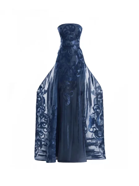 Rochie Gemy Maalouf din jacard fără bretele albastru