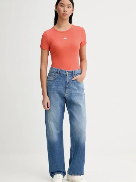 Tommy Jeans kratka majica z elastanom oranžna