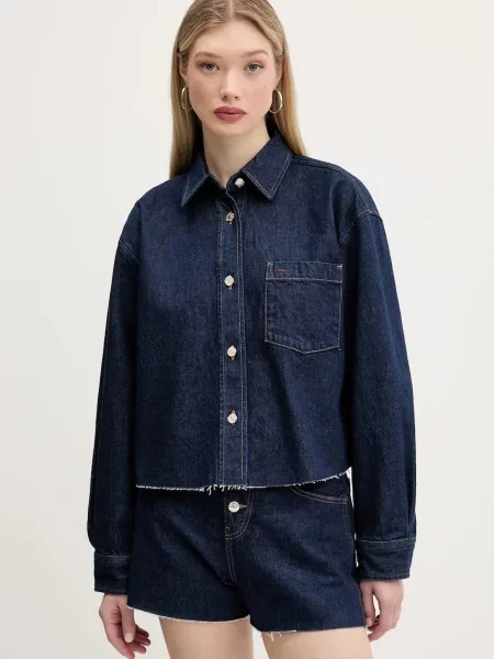 Tommy Jeans geacă jeans bleumarin de tranzitie oversize