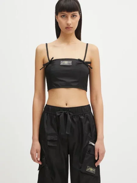 Bluzka Ganni z kokardką na ramiączkach czarna