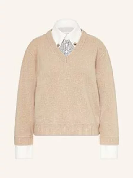 Claudie Pierlot Sweter Z Mieszanki Materiałów beige biały