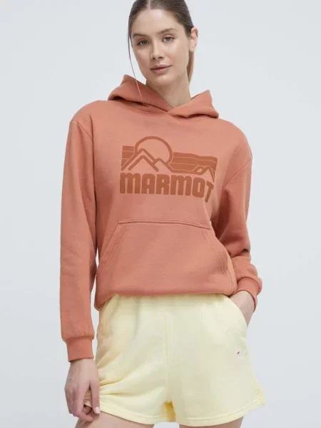 Суичър с качулка Marmot с качулка с принт оранжево