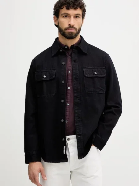 Džínová košile Calvin Klein Jeans tmavomodrá relaxed s klasickým límcem