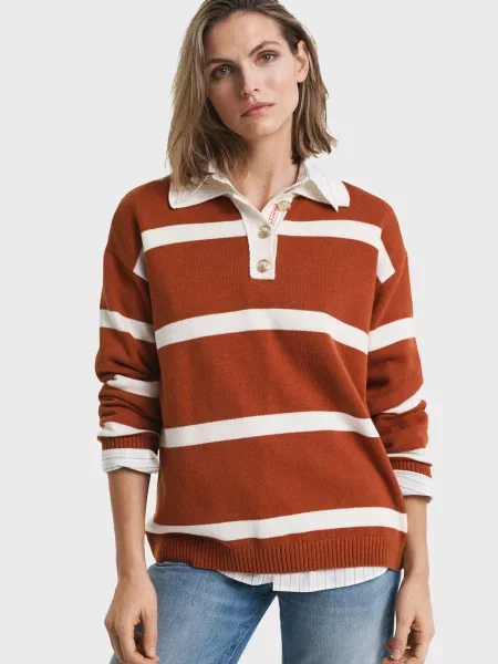 Смугастий трикотажний светр Gant коричневий