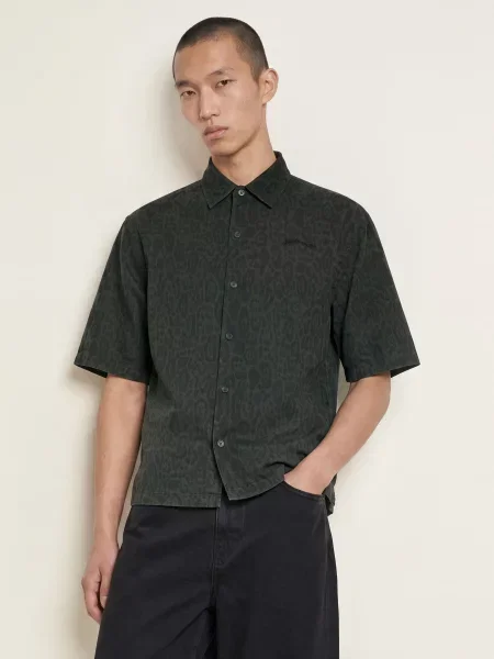 Allsaints Košile S Krátkým Rukávem Leopardo Oversized Střih tmavě zelená černá