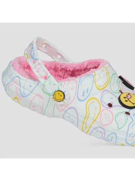 Crocs papuci Smiley Classic Lined Clog alb
