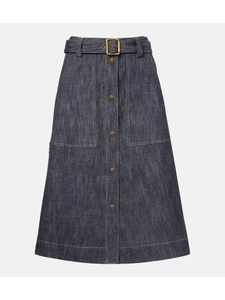 Fustă din denim Moncler până la genunchi albastru