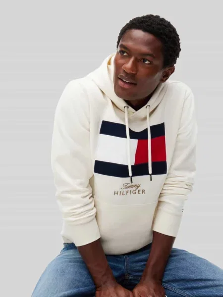 Bluza z kapturem z nadrukiem z logo Tommy Hilfiger biała