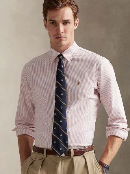 Риза Polo Ralph Lauren със стандартна кройка с яка с копче розово