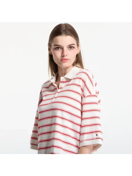T-shirt Tommy Hilfiger Multistp Oversized Ss Polo Tee Multi Stp Ecru / Fire Red S λευκό
