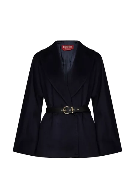 Cu centură palton Max Mara de lână albastru