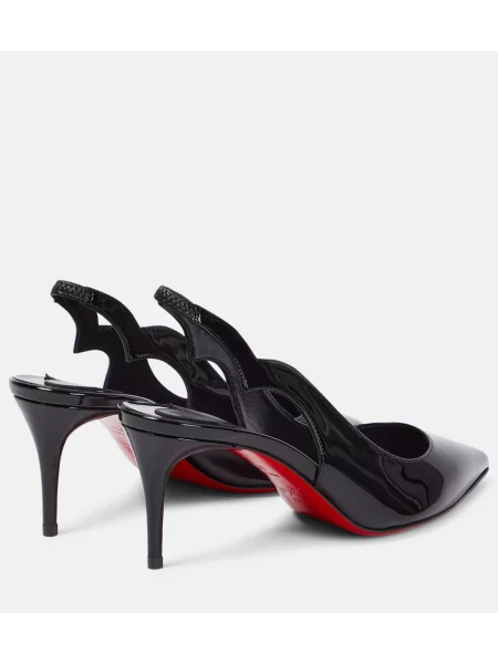 Kožené lakované lodičky Christian Louboutin s otvorenou pätou čierna
