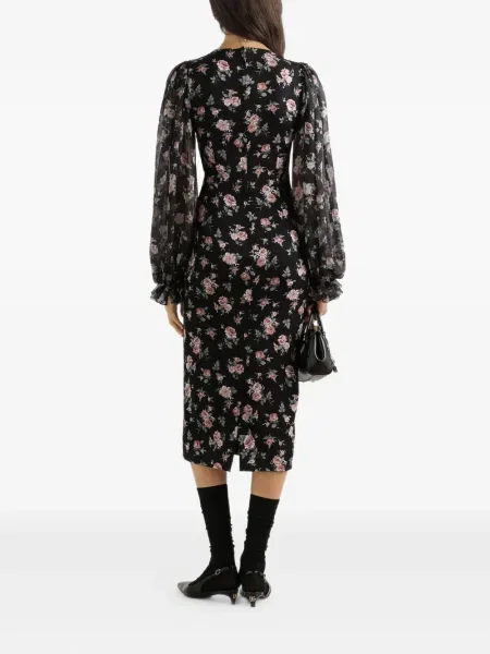 Костюм миди рокля Dolce & Gabbana на цветя до коляното черно