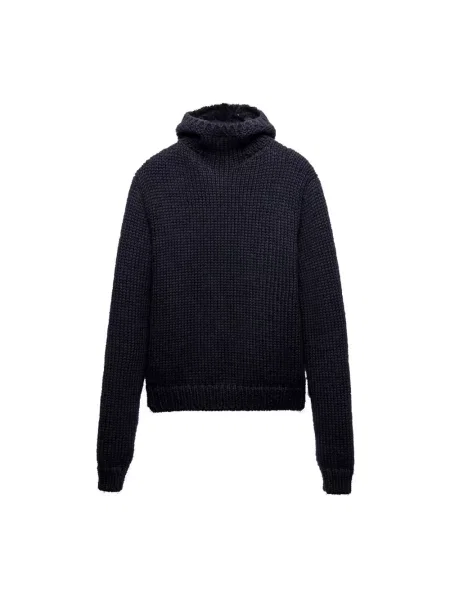 Sweter Prada wełniany z kapturem niebieski