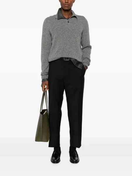 Lung tricou polo Jil Sander de lână gri