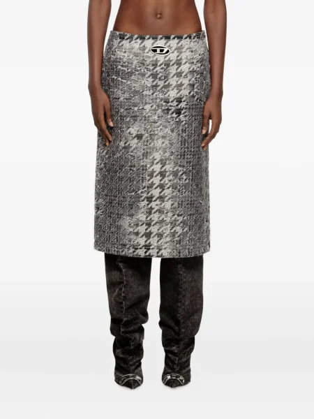 Spódnica midi Diesel w pepitkę żakardowa do kolan czarna
