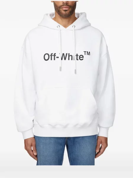 Hoodie Off-white με σχέδιο με κορδόνι λευκό