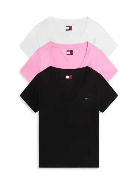 Tommy Jeans Tricou ecru / roz negru