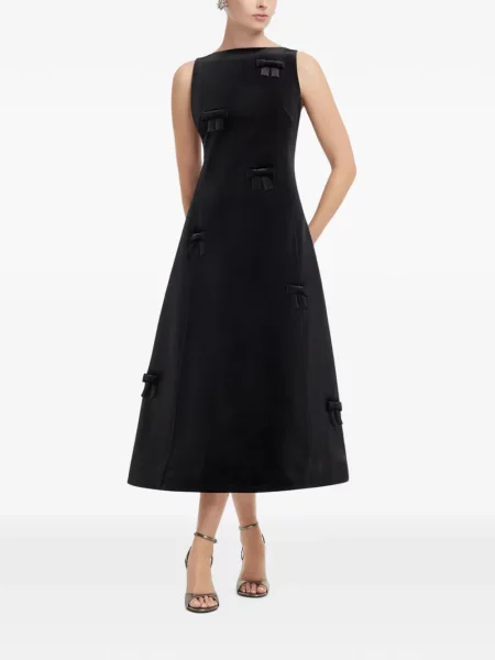 Rochie midi Leo Lin cu funde de catifea negru