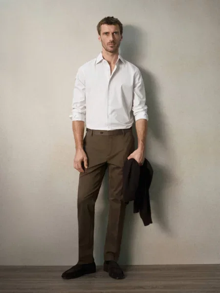 Koszula ze bawełny w paski slim fit Mężczyzna XL MANGO MAN biały