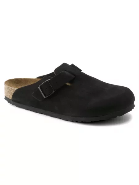 Birkenstock Klapki skórzane Boston SFB czarny