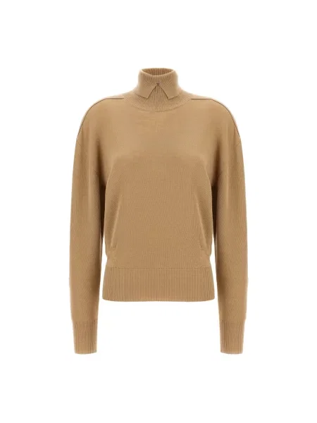 Sweter Burberry wełniany z wysokim kołnierzem beżowy