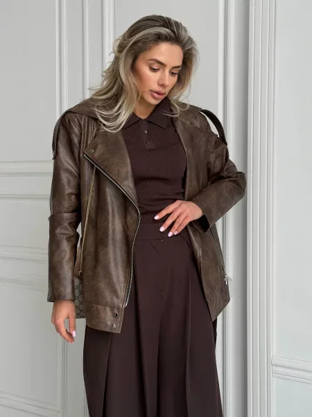 Кожаная куртка Jadone Fashion коричневая