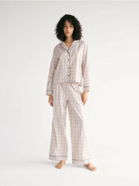 Reserved Dwuczęściowa piżama w kratę beżowy