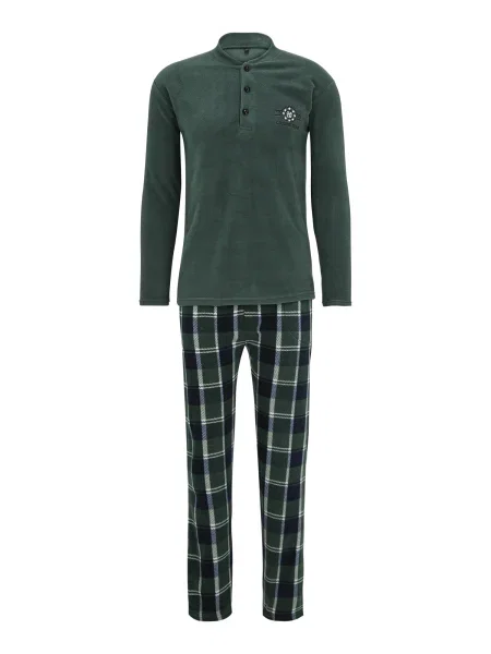 Trendyol Pijama lungă verde închis / negru alb