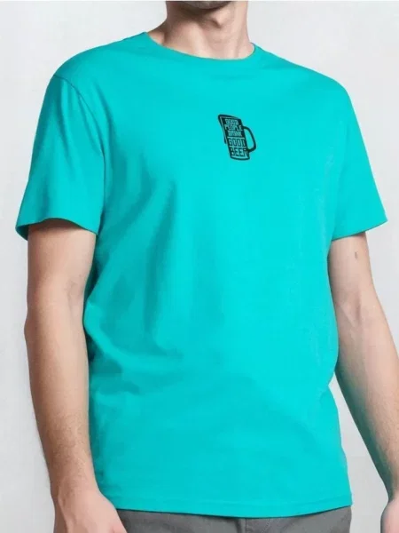 Sinsay Koszulka z drobnym ozdobnym napisem niebieski