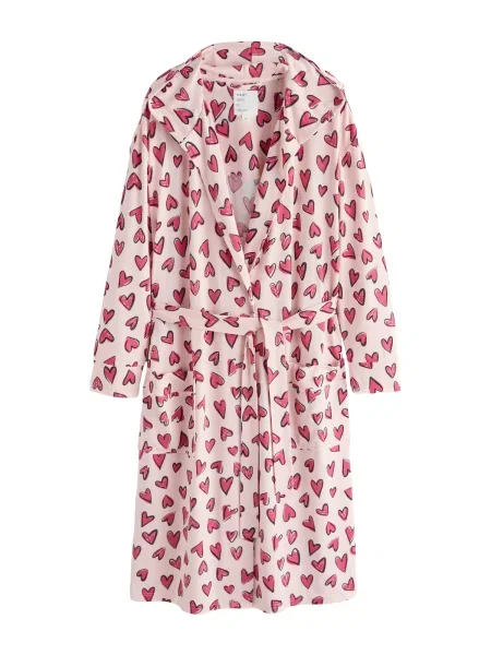 Next Halat de baie lung roz deschis / roșu negru