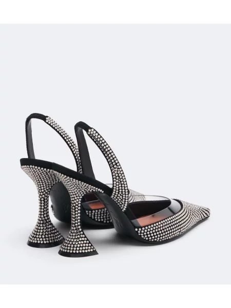 Pantofi cu toc Amina Muaddi din piele de căprioară slingback negru