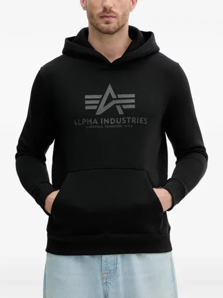 Hanorac cu glugă Alpha Industries cu imagine negru