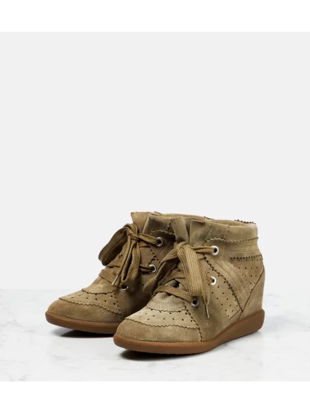 Sneakerși Isabel Marant din piele de căprioară cu pană gri