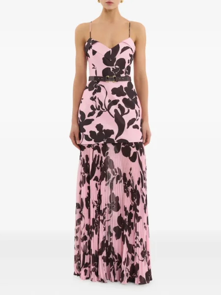 Rochie maxi Rebecca Vallance cu model floral plisată de costum roz