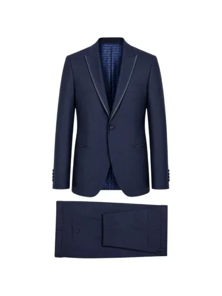 Costum Ramon Sanjurjo din satin cu rever albastru