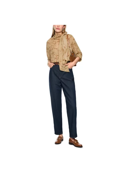 Jeans o kroju loose fit z łańcuszek Marc Cain niebieskie