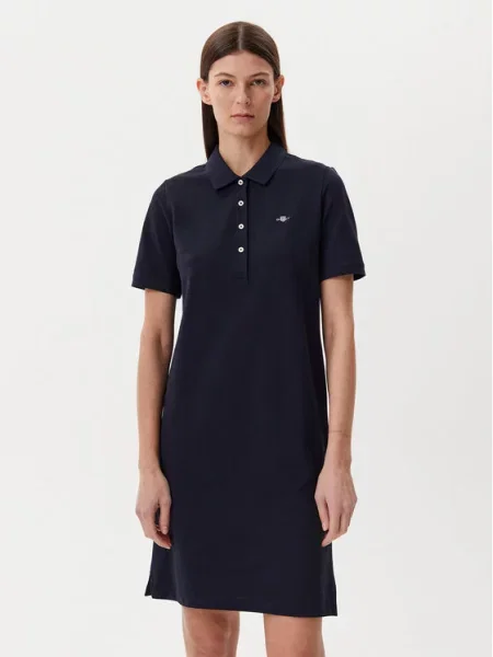 Sukienka polo o długości do kolan z wyhaftowanym logo granatowa