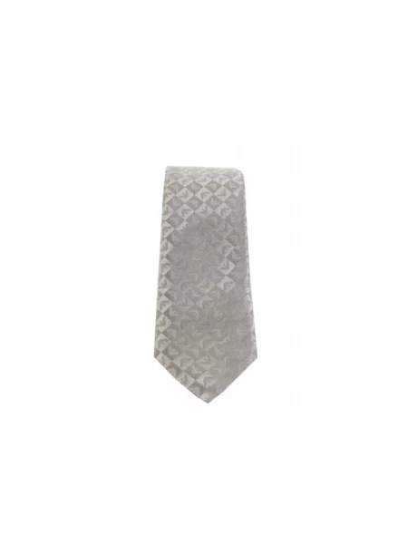 Krawat Emporio Armani w kratę żakardowy szary