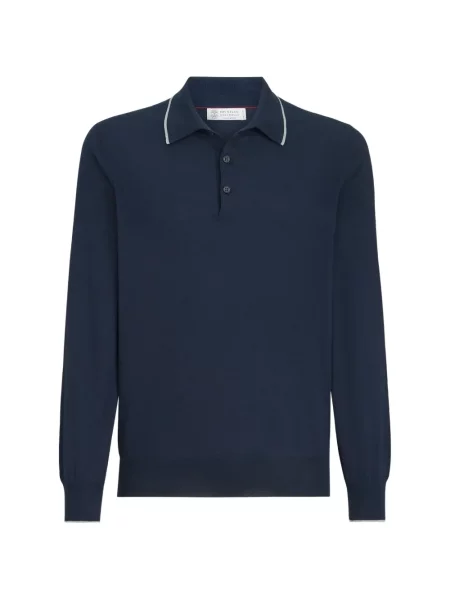 Ușor tricou polo Brunello Cucinelli din cașmir albastru