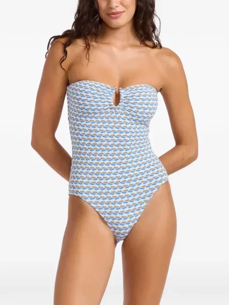 Sutien bandeau Seafolly cu imagine cu imprimeu geometric albastru