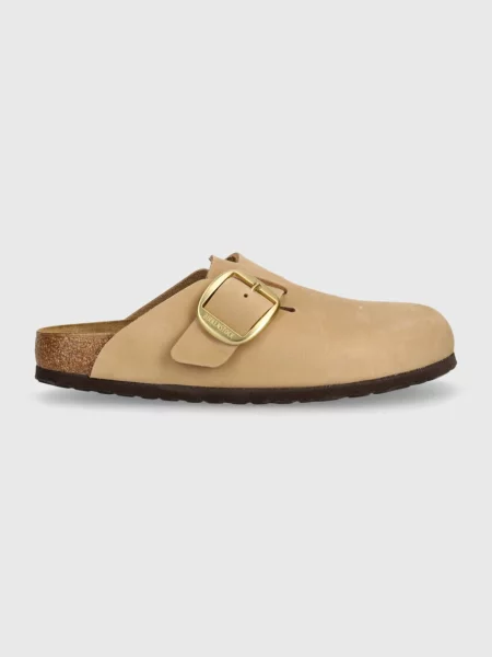 Nubukové šľapky Birkenstock Boston Big Buckle béžová