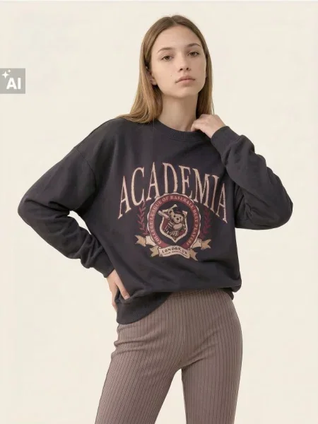 Sinsay mikina crewneck s potiskem Academia šedá