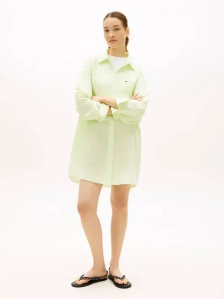 Tommy Jeans rochie tip cămașă cu in verde