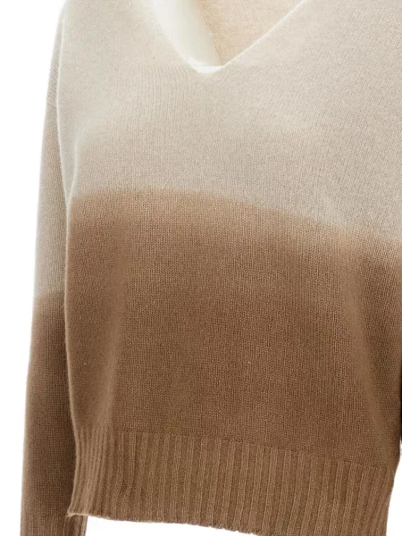 Pulover Drumohr cu decolteu în V cu nervuri maro