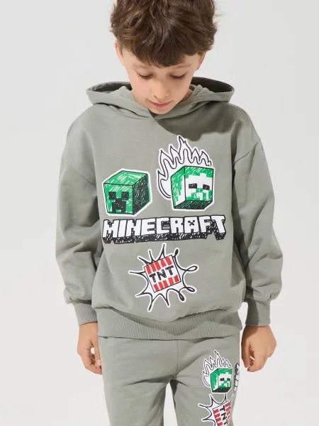 Sinsay Mikina s kapucí s potiskem Minecraft zelená