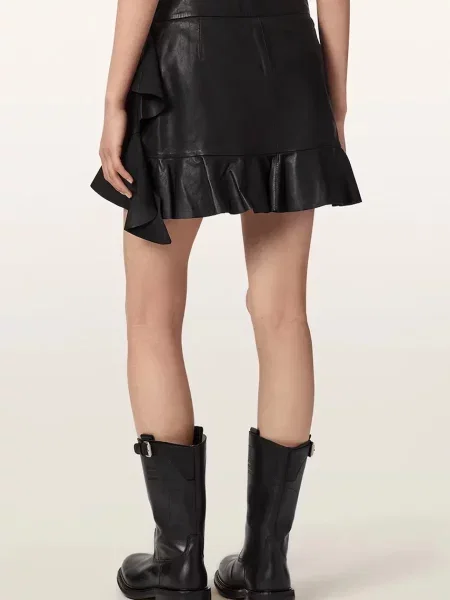AllSaints fustă din piele LUANA LEA negru