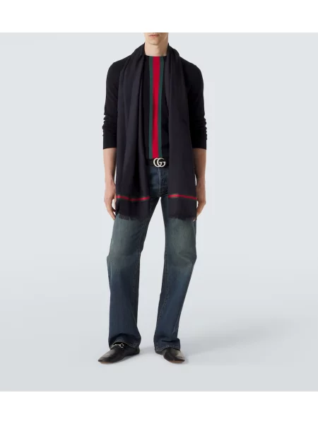 Fular Gucci de lână cu dungi albastru